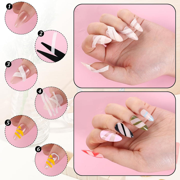 White Nail Tape, 4 Rolls Nail Tape for Art Striping Tapes White Tips Guide Tapes French Nails Self Adhesive Nailes Sticker Nails French Patch Taped for Polish DIY Design Tool(Width 5Mm/12Mm)