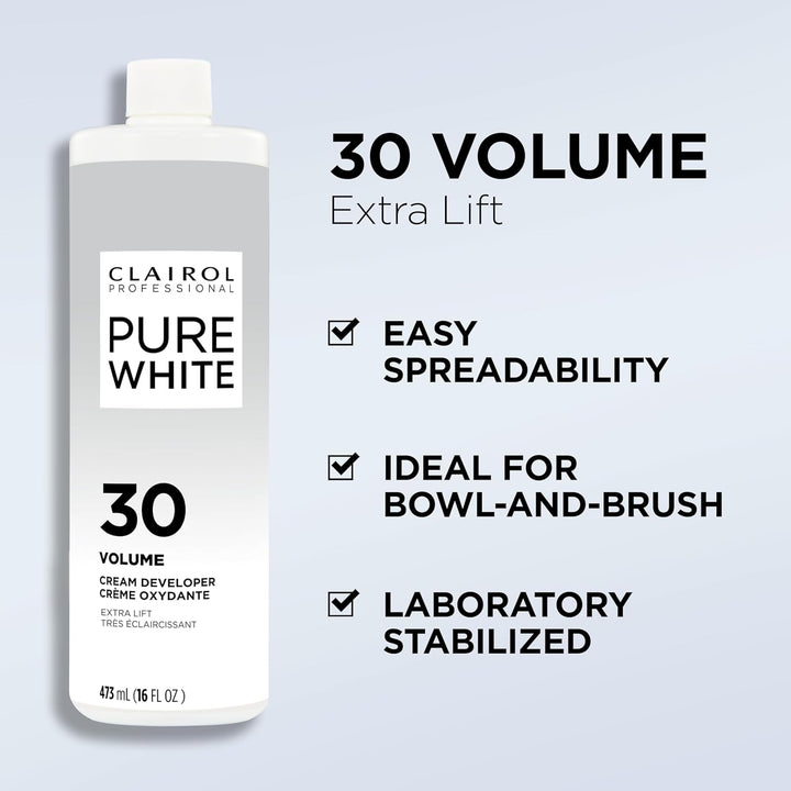 Pure White 30 Volume Hair Developers for Lightening & Gray Coverage
