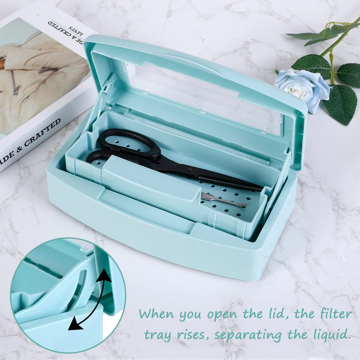 Barbicide Disinfectant Box Nail Art Tools Sanitizing Tray Disinfectant Container Nail Tool Sterilizer Box Plastic Clean Sterilizer Box Storage Organizer for Nail Manicure Tool (Light Green)