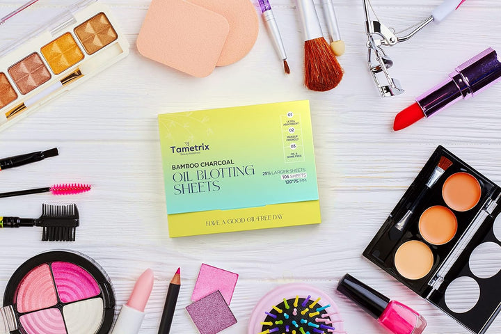 High-Performance Oil Blotting Sheets for Face with Bamboo Charcoal 105 Sheets - Makeup Friendly Blotting Papers for Oily Skin - Easy Dispensing Blotting Papers