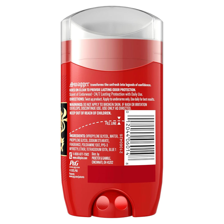 Aluminum Free Deodorant for Men, 24/7 Odor Protection, 24/7 Freshness & Lasting Scent, Swagger with Cedarwood Scent, 3.8 Oz (Pack of 3)