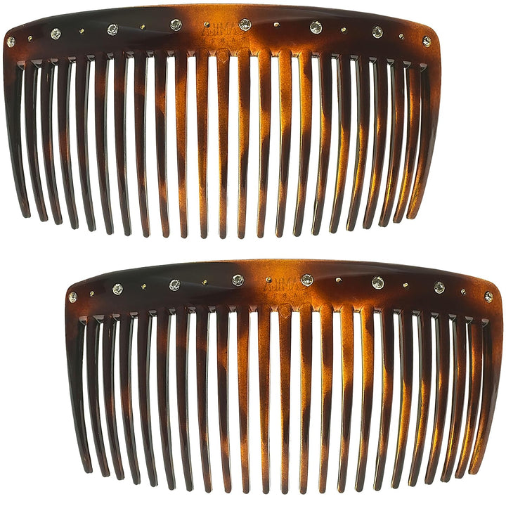 Paris AD66/2 French Side Comb Large Curved Tortoiseshell Hair Combs for Women Fine Hair, 4 Inch Strong Hold Comb for Women Bun Chignon Up-Do Styling Girls Hairstyle Accessories, Made in France