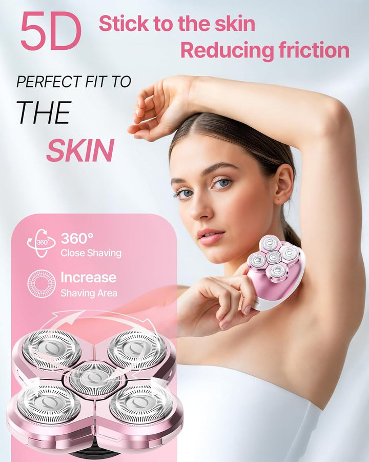 Electric Razors for Women, 5-In-1 Rechargeable Body Shaver - Waterproof Wet Dry Hair Remover - Trimmer for Lady Face Underarms Bikini,Lips,Arms, Legs