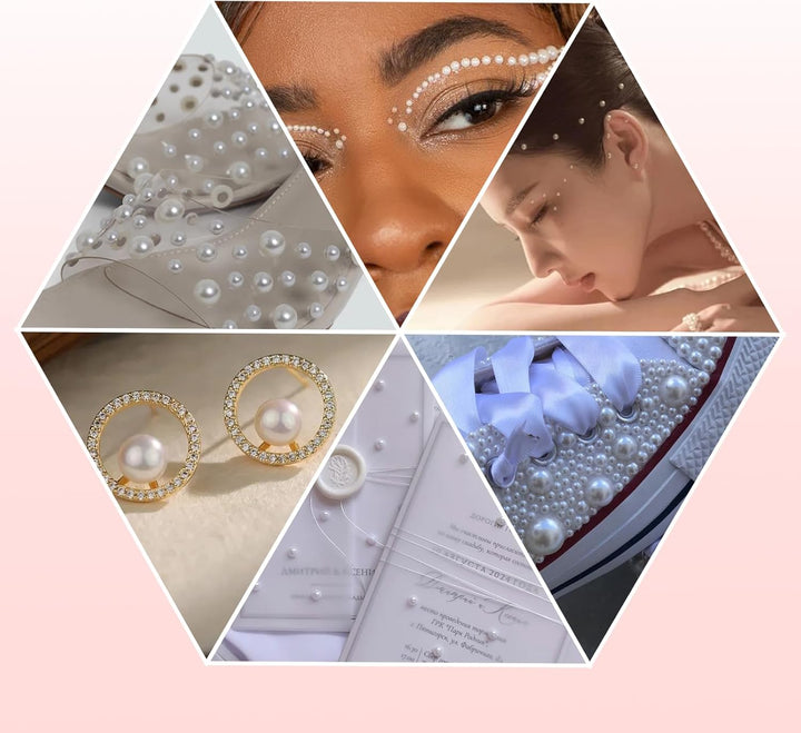 14000 Pcs Flat Back Pearls for Crafting with B7000 Glue White Half Pearl Beads for Jewelry Making Beads for Nails Party Face Clothes Shoe Balloon Birthday Decorations Cup DIY 2/3/4/5/6/8Mm