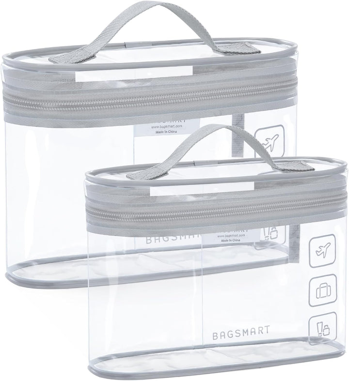 TSA Approved Toiletry Bag, 2 Pack Clear Makeup Cosmetic Bag Organizer, Quart Size Travel Bag for Toiletries, Carry-On Travel Accessories Essentials, Black-2Pcs