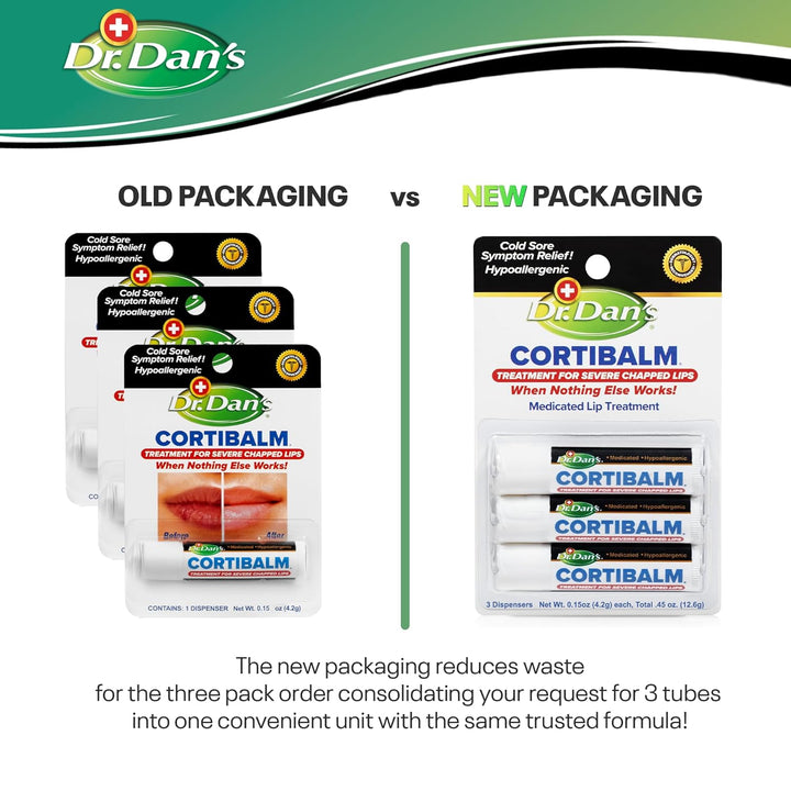 Cortibalm -3 Pack -For Dry Cracked Lips - Healing Lip Balm for Severely Chapped Lips- Designed for Men, Women and Children