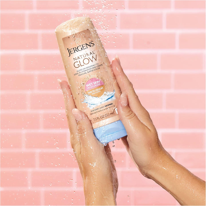 Natural Glow in Shower Lotion, Self Tanner for Fair to Medium Skin Tone, Sunless Tanning Wet Skin Lotion for Gradual, Flawless Color, 7.5 Ounce (Packaging May Vary)