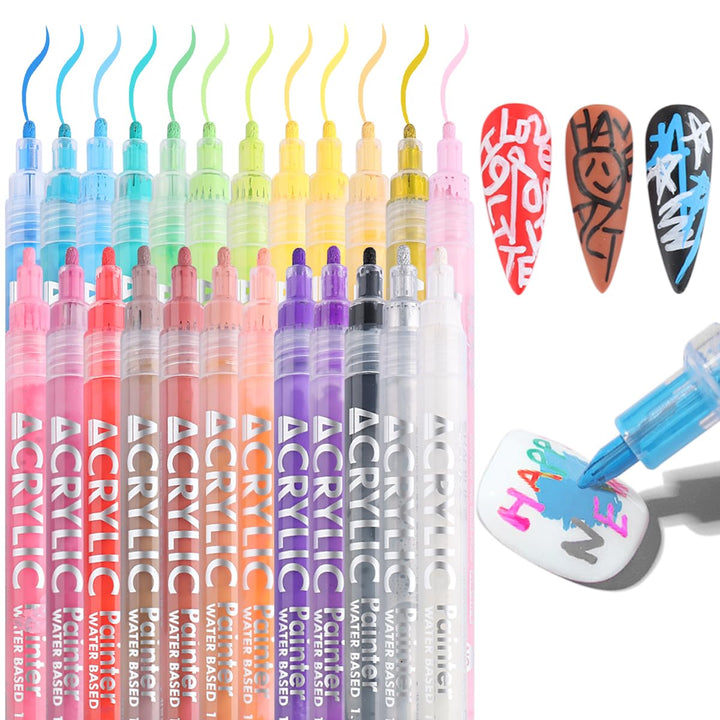 Nail Art Graffiti Pen Set 12Pcs Waterproof Drawing Marker Pen for Nails Neon Enamels Black White Quick Dry Nail Art Painting Pen DIY Abstract Lines Pen for Nail Art Nail Salon Supplies