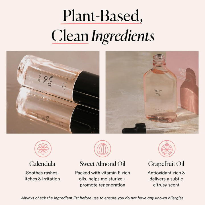 Belly Oil, Pregnancy & Postpartum Skincare for Stretch Marks, Quick-Drying for Full Body & Soothes Irritation, plus Vegan, Clean & Plant-Based, 6.7 Fl Oz