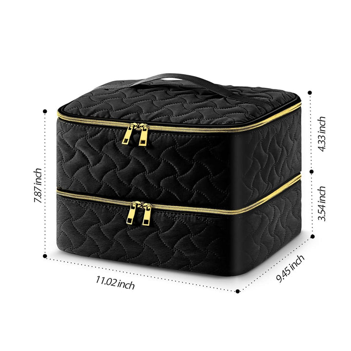 Nail Polish Organizer Case Holds 42 Bottles, Portable Double-Layer Nail Polish Storage Bag with Adjustable Dividers for Manicure Tools, Black