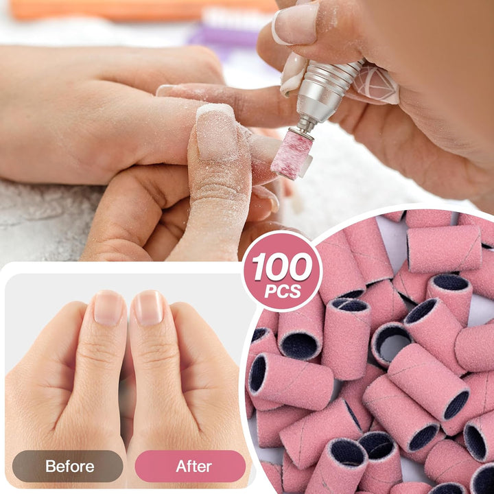 100 Pcs Nail Drill Bits Sanding Bands for Nail Drill 180 Fine Grit Nail File Sanding Bands for Acrylic Nails Gel Manicures and Pedicure