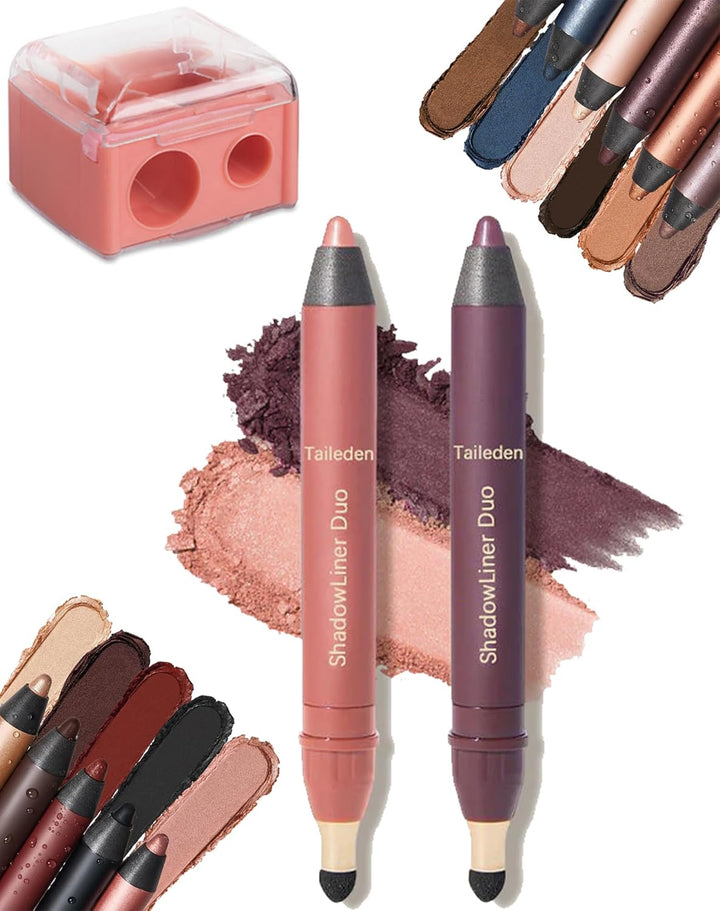 Mitlume Perfect Color Duo-Shadow Liner 2-In-1 Eyeliner & Eyeshadow - Taileden Shadow Liner Duo Plum Eyeshadow Stick - 2-Piece Smolder Stick Set to Make Your Light Eyes Pop (Smokeshow + Gaze)