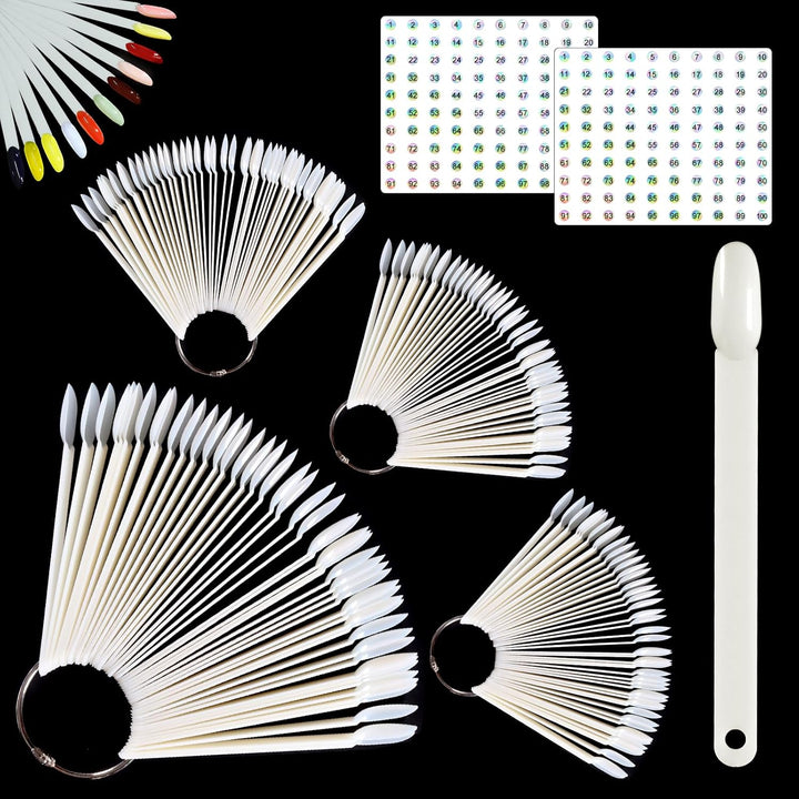 200 Pcs Clear & Natural Nail Swatch Sticks with Ring and Numbered Tips Pointed Shaped Nail Art Polish Display Tips, False Nail Sample Sticks, Sacks of Transparent Nail Practice for Manicure