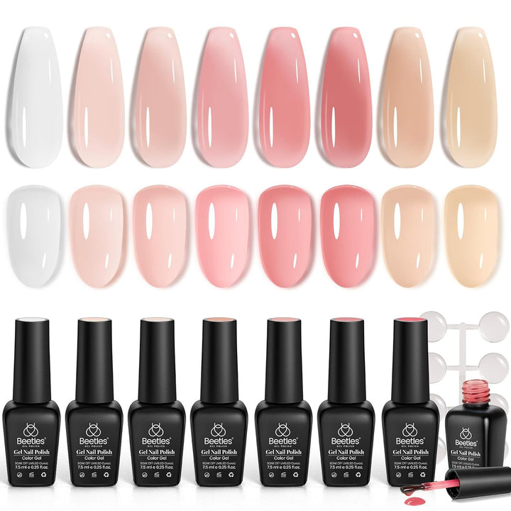 Beetles Nude Gel Nail Polish Set - 6 Colors Nude Pink Brown Neutral Jelly Gel Polish Kit Sheer Translucent Effect Soak off UV Nail Art Design Drunken Rose Collection Manicure Gift for Women