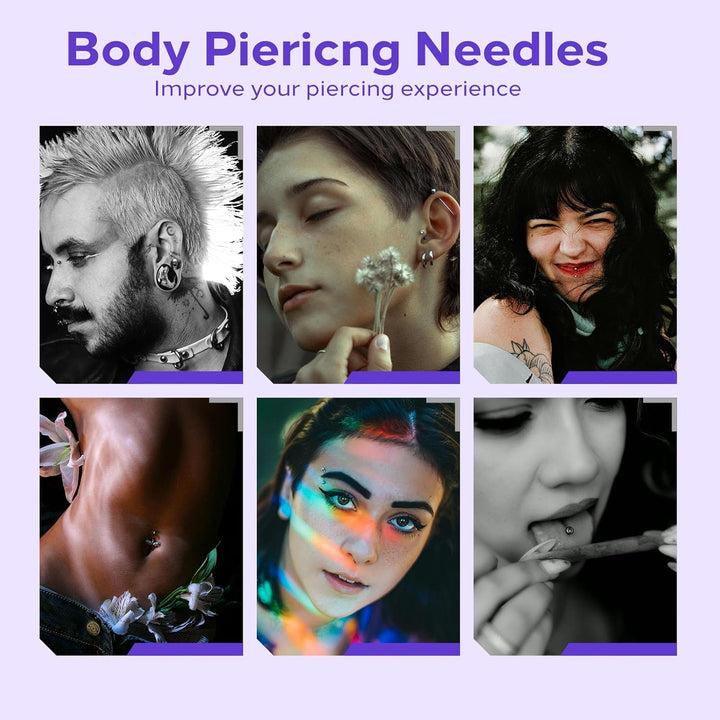 100Pcs Mixed Piercing Needles -  20G 18G 16G 14G 12G Hollow Needles Ear Nose Piercing Needle for Lip Tongue Belly Navel Nipple Professional Piercing Tools