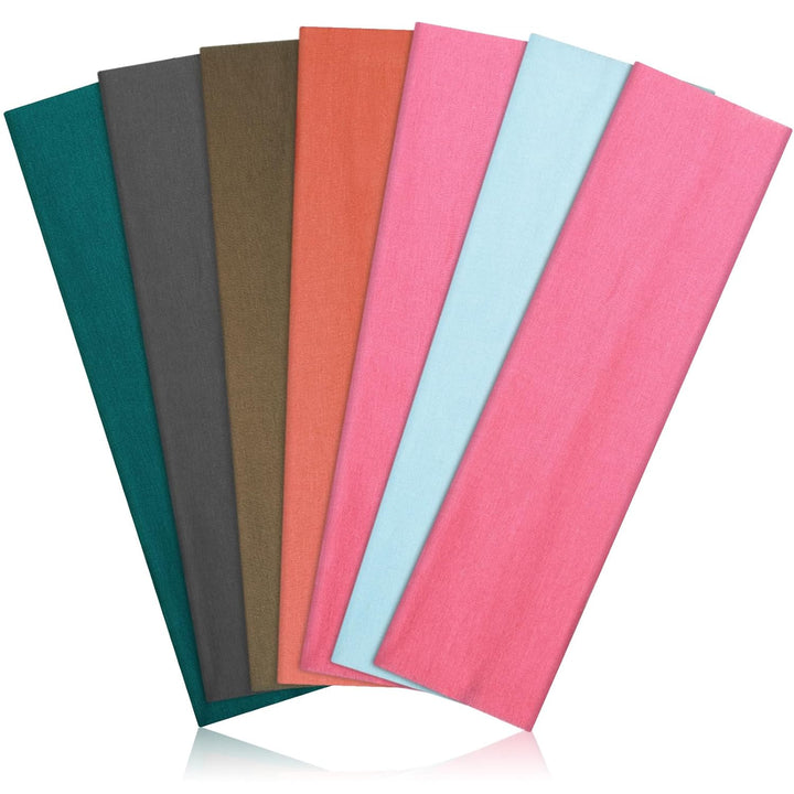 Headbands for Women, Stretchy Non Slip Soft Cotton Cloth Hair Bands for Sports, Workout, Yoga and Running, 7Pcs (Black, White, Medium Gray, Navy, Light Brown, Flesh, Floral Gray)