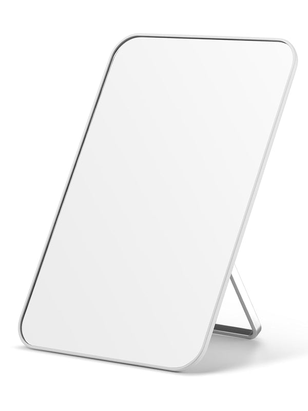 Desk Makeup Mirror, 8 X 5 Inches Table Mirror with Foldable Stand and Hanging Hole for Shaving and Travelling, White