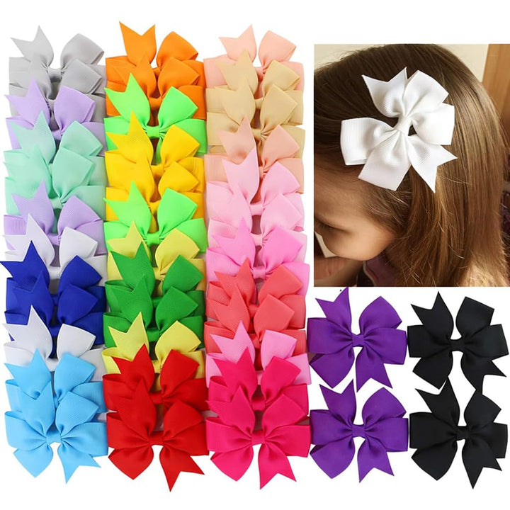 40Piece 3 Inch Boutique Grosgrain Ribbon Pinwheel Hair Bows Alligator Clips for Girls Babies Toddlers Accessories Teens in Pairs