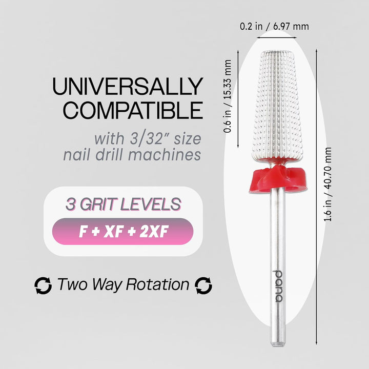 Nail Carbide 5 in 1 Bit - Two Way Rotate Use for Both Left and Right Handed - Fast Remove Acrylic or Hard Gel - 3/32" Shank - Manicure, Nail Art, Drill Machine (Fine - F, Silver)