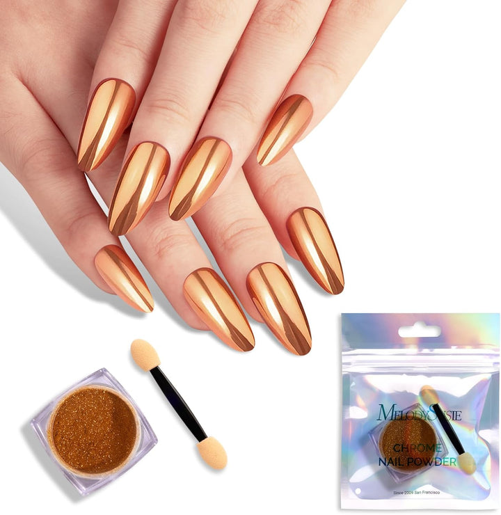 Gold Chrome Nail Powder for Gel Nails,Metallic Mirror Effect Pigment Stylish and Technological Fine Glitter for Home DIY Salon Use