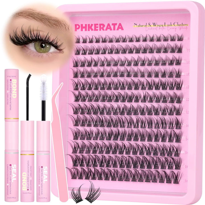 Natural Lash Clusters Wispy Eyelash Clusters 110Pcs Cluster Eyelash Extensions C Curl Individual Lashes 10-16MM Mix Length Natural Look Lashes Clusters with Thin Lash Band, Black