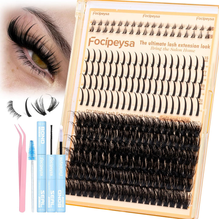 Lash Extension Kit Thick Eyelash Extension Kit 10-18Mm Fluffy Lash Clusters 200D Individual Eyelashes Kit with Lash Bond, Lash Remover, Lash Applicator, DIY Lashes Extension