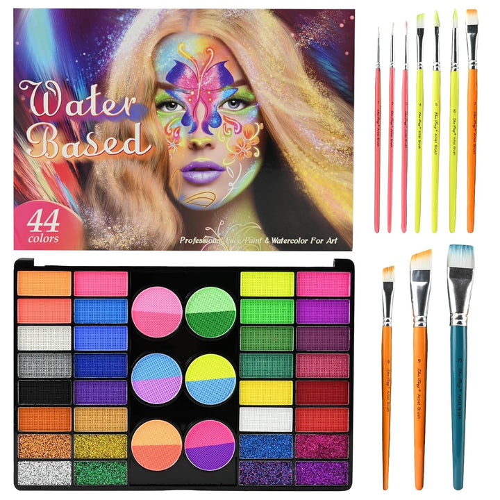 Face Painting Kit Non-Toxic Body Paint Washable 18 Colors Facepaint Makeup Kit for Adults with 10 Face Paint Brushes for Halloween Party Cosplay Makeup (Color 001)