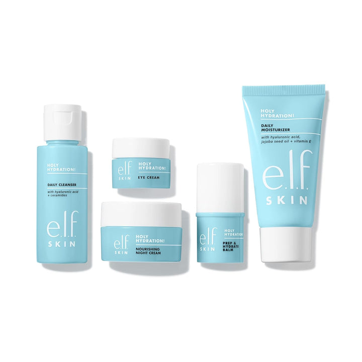 SKIN Holy Hydration! Jet Set Hydration Kit, Travel Friendly Hydrating Skincare Set, Face Cleanser, Balm, Moisturizer, Eye Cream & Night Cream, Vegan & Cruelty-Free
