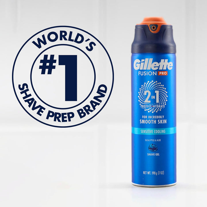 PRO Shaving Gel for Men Cools to Soothe Skin and Hydrates Facial Hair, TWIN PACK - Total 14Oz, Proglide Sensitive 2 in 1 Shave Gel