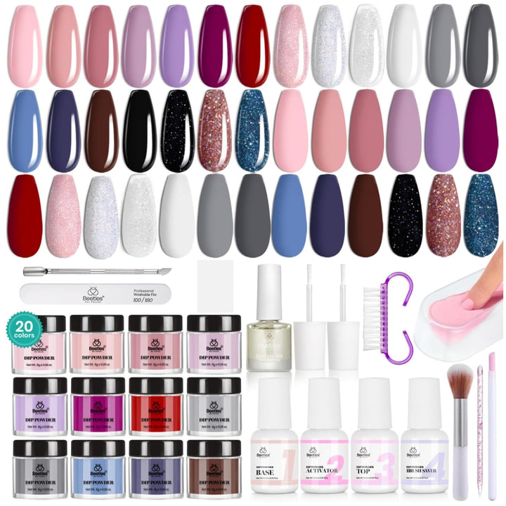 Beetles Dip Powder Liquid Set - 2 in 1 Dip Base & Top Coat and Activator, Dip Nail Liquid Set for Dipping Powders French Nail Design Dip Nail Kit Manicure Gift for Women, 0.51 Fl.Oz/Bot