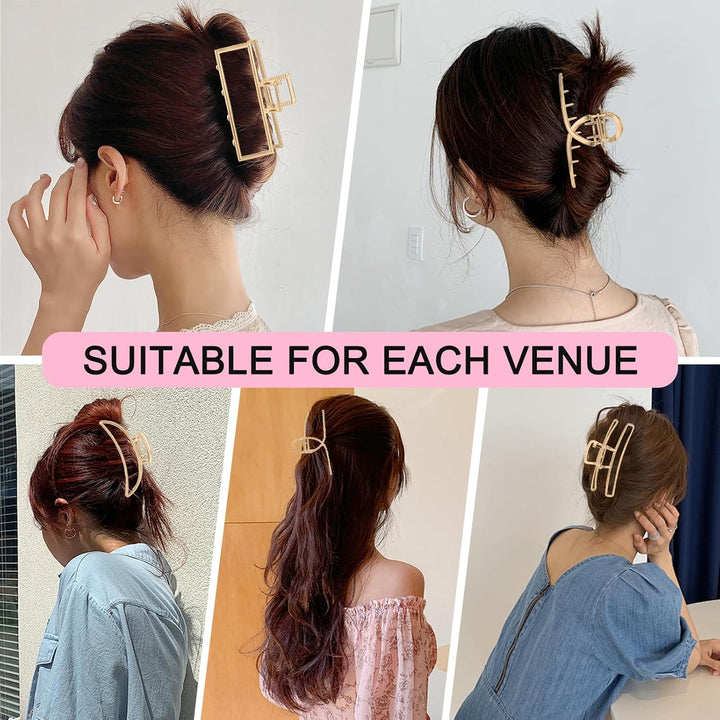 6 Pack Large Metal Hair Claw Clips - 4 Inch Big Gold Hair Clips,Perfect Jaw Hair Clamps for Women and Thinner,Thick Hair Styling,Strong Hold Hair,Fashion Hair Accessories (Style 1)