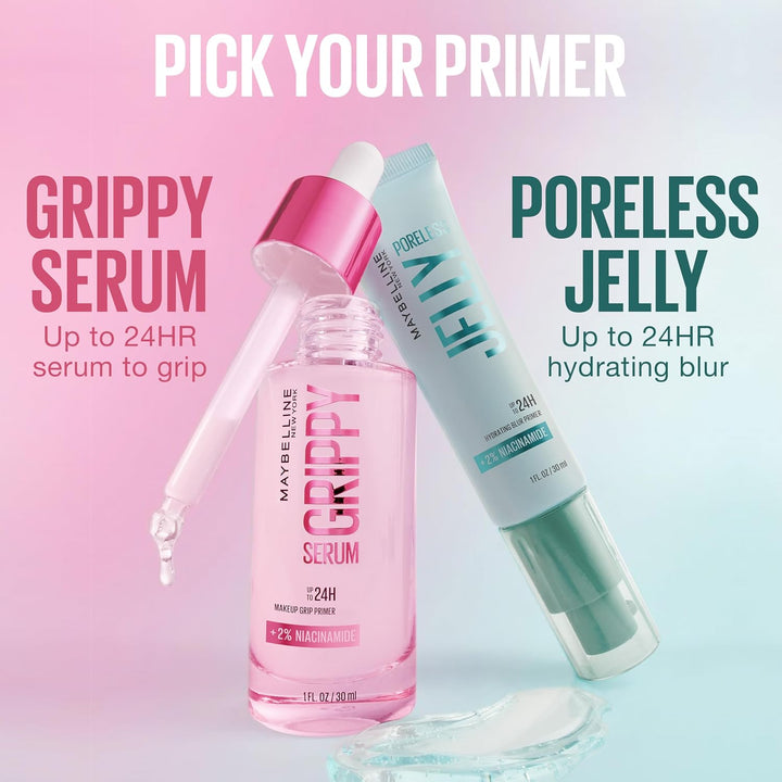 Grippy Serum Primer, Hydrating Makeup Primer with 2% Niacinamide for up to 24HR Make up Wear, Clear, 1 Count