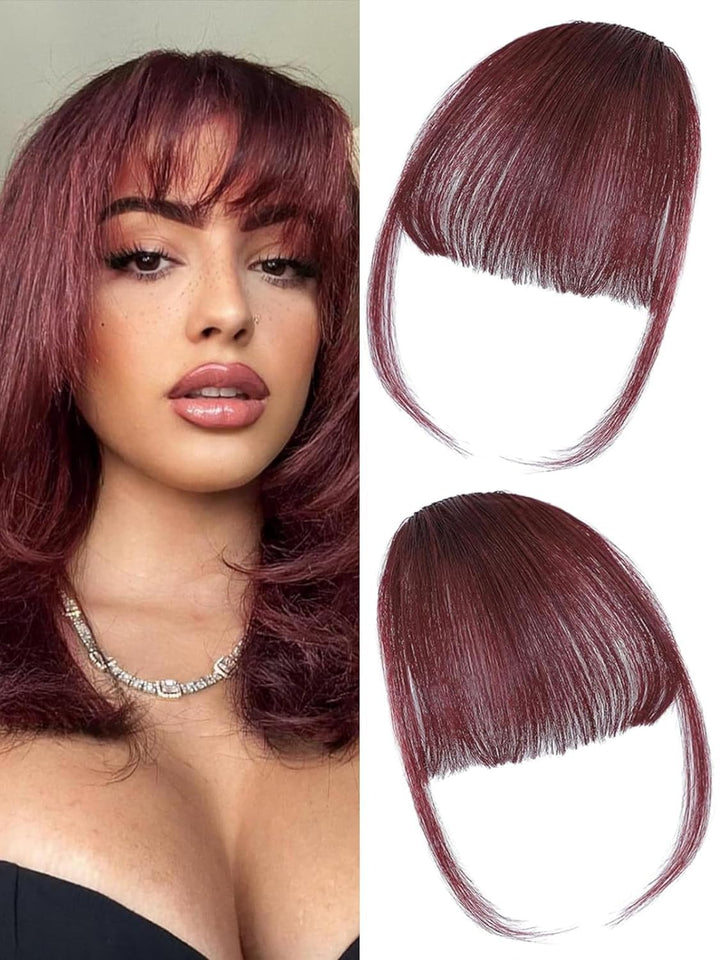 Clip in Bangs 100% Real Human Hair Extensions Wispy Natural Black Fake Bangs Hair Clip on Bangs for Women Fringe with Temples Hairpieces Faux Bangs for Daily Wear