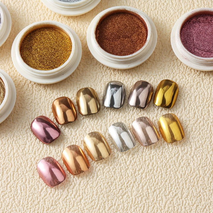 6PCS Chrome Nail Powder Metallic Mirror Pigment Glitter Effect Holographic Powder for Nails, Rose Gold Silver Champagne Rubbing DIY Dust for Nail Designs Decoration Supplies