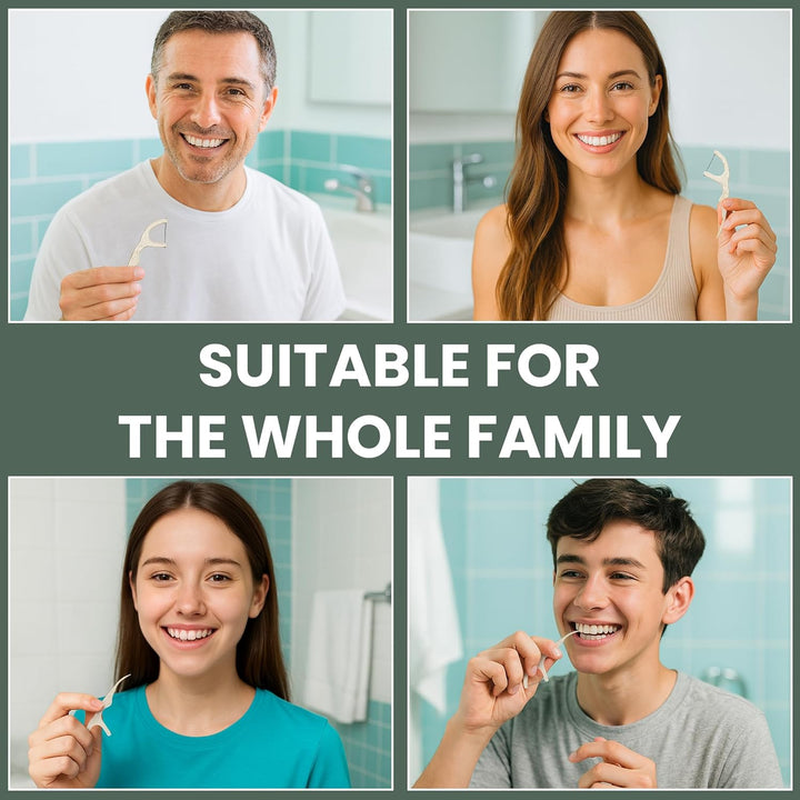 Natural Dental Floss Picks 75 Pack – Organic Biodegradable Floss Sticks with Strong Bamboo Charcoal Thread & Vegan Cornstarch Handle – No Plastics, No Artificial Flavours - Kraft Paper Box