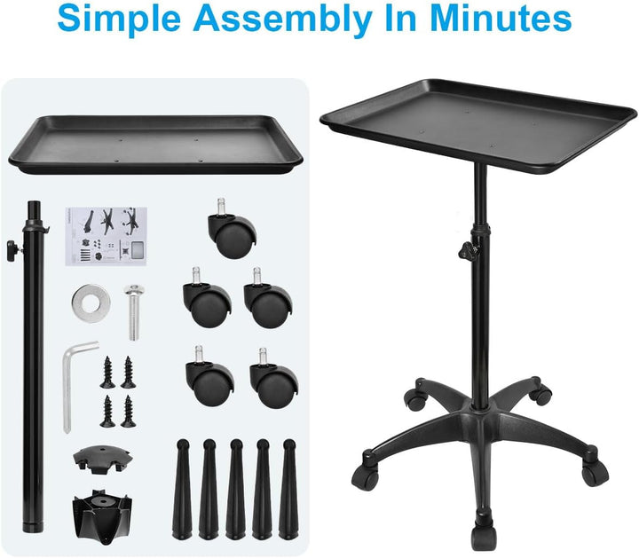 Salon Rolling Tray, Premium Aluminum Tattoo Tray Rolling Cart, Height Adjustable Styling Tray, Service Storage Tray Trolley for Beauty Salon Clinic Spa