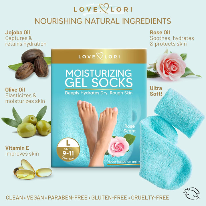 Moisturizing Socks - Gel Silicone Aloe Spa Socks (Sizes 9-10) Infused with Vitamin E & Jojoba Oil - Self Care Gifts for Women, Spa Gifts for Women, Stocking Stuffers for Adults