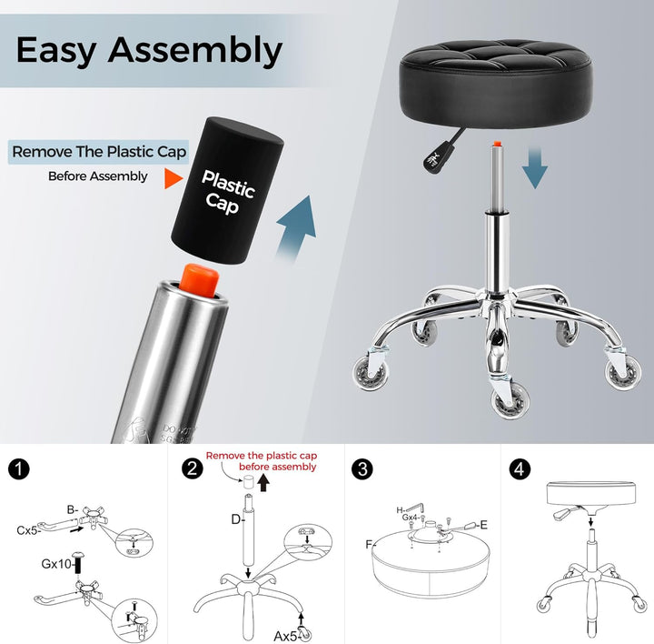 Rolling Stool with Wheels, Adjustable Stool Heavy Duty 450Lb, 360° Swive Rolling Chair for Massage Spa Medical Tattoo, PU Thick Seat Padding Salon Chair(Black) BYD01B