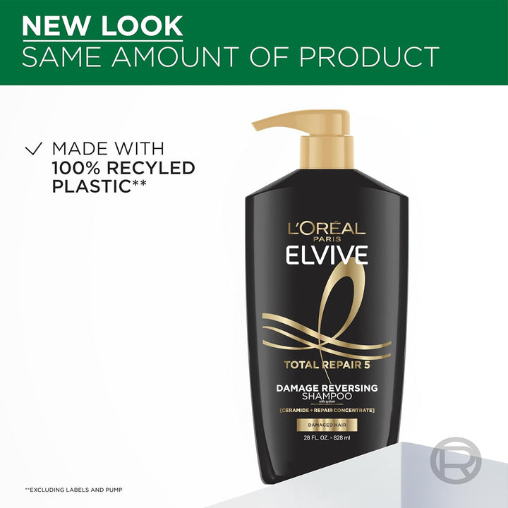 Elvive Total Repair 5 Repairing Shampoo and Conditioner for Damaged Hair, 28 Ounce (Set of 2)(Packaging May Vary)