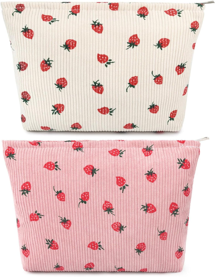 2 Pieces Makeup Bag Large Checkered Cosmetic Bag Capacity Canvas Mix Travel Toiletry Bag Organizer Cute Makeup Brushes Aesthetic Accessories Storage Bag for Women, Checkered Mix Rose Red