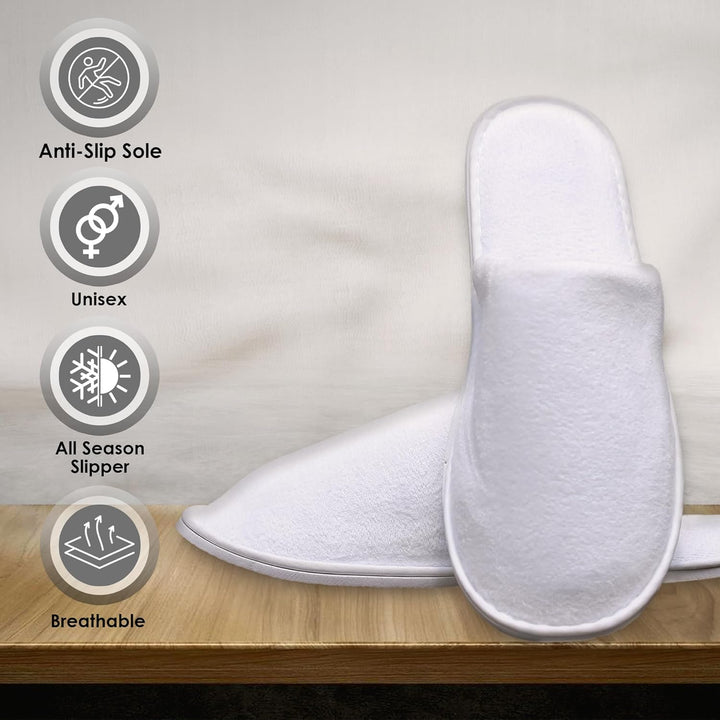 Spa Slippers 6-12 Pairs, Unisex Disposable Slippers Closed Toe Washable, Reusable, Bridal, Indoor, House, Bathroom, Bedroom, Hotel, for Guest