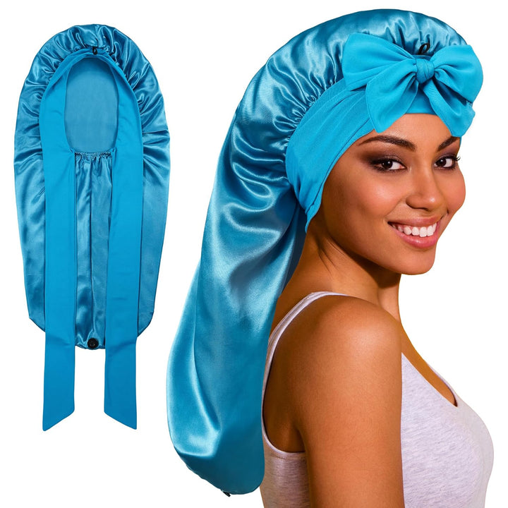 Long Bonnet Satin Hair Silk Bonnet for Sleeping Women, Silky Bonnets for Women with Tie Band, Sleep Cap for Braids Curly Hair