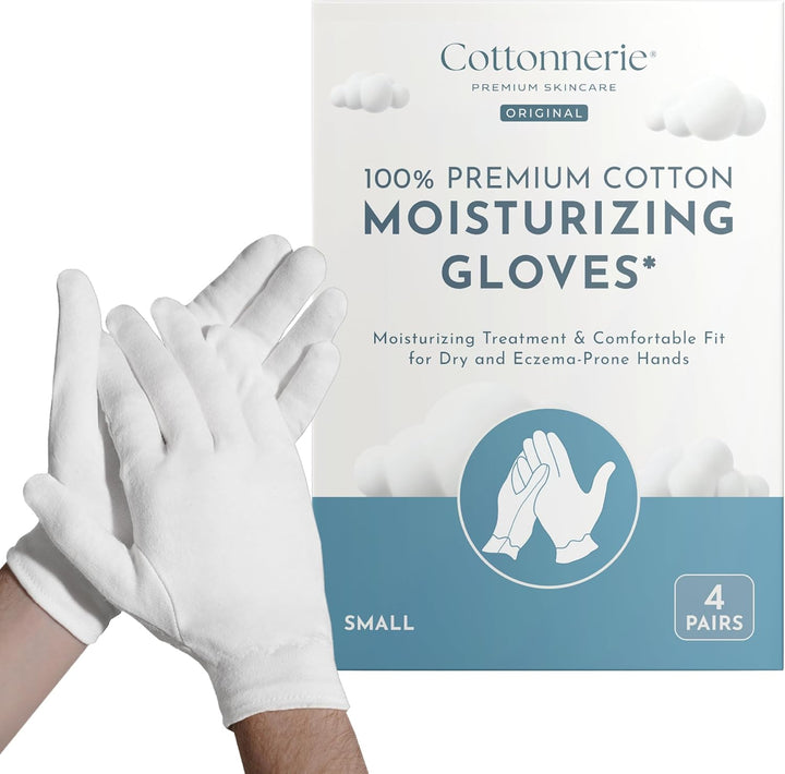 Basics Cotton Gloves for Dry Hands Sleeping, Moisturizing Gloves Overnight, Hand Moisturizer Gloves, Moisture Gloves for Dry Hands Overnight, Sleeping Gloves, Medium 4 Pairs