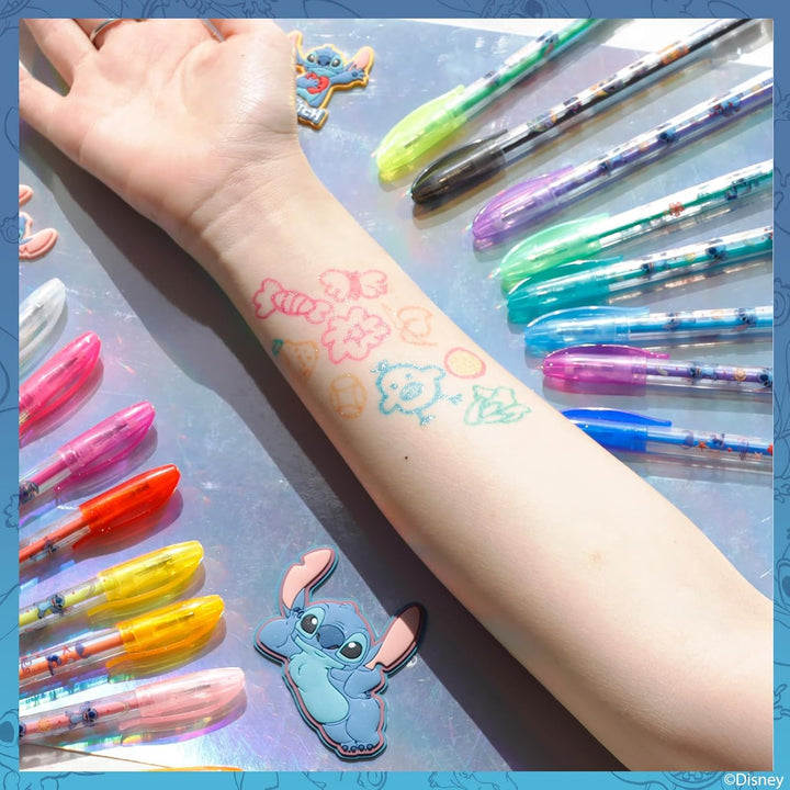 Disney Stitch 16 Piece Glitter Pen Body Art Set, Glittery and Bright Colors, Ages 3+ by