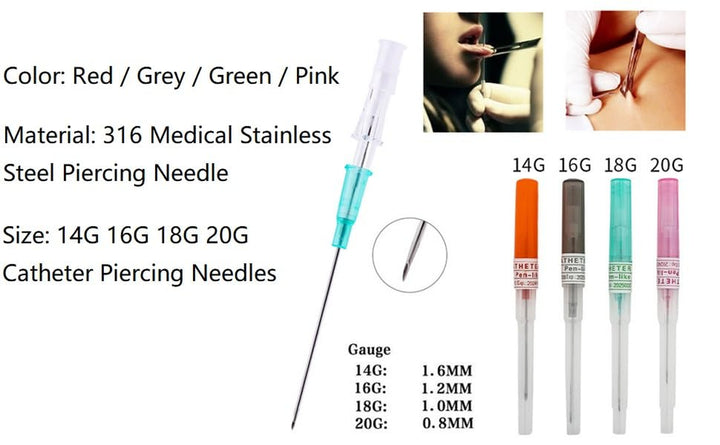 Pack of 50 Catheter Piercing Needles Tattoo Piercings Tool (16G)