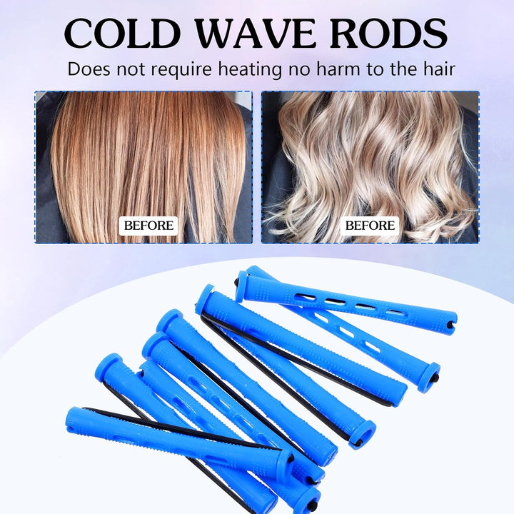 20 Pcs Perm Rods for Short Hair Small Plastic Hair Perming Rods and Rollers Curling Roller Perm Rod Medium for Long Hairs (Blue, 0.35 Inches)