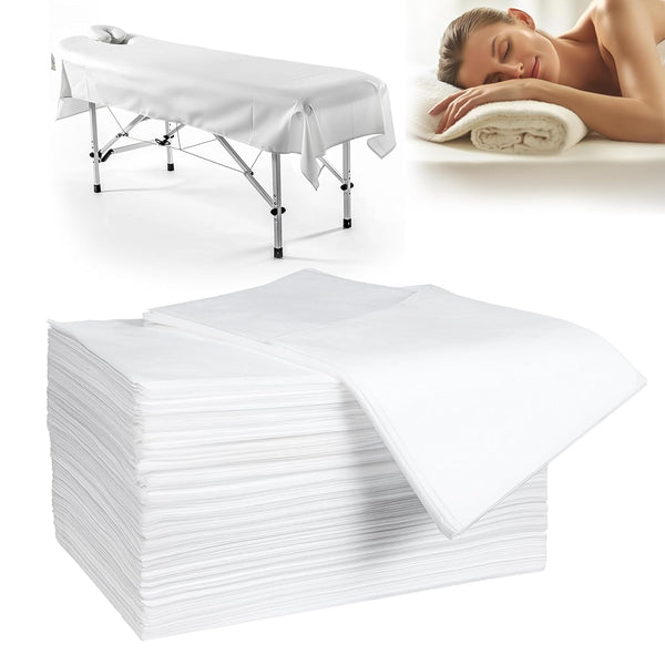 100 Pack 31" X 71" Disposable Non-Woven Massage Table Bed Covers - 2-Ply Waterproof Spa Sheets for Facial, Tattoo & Waxing.