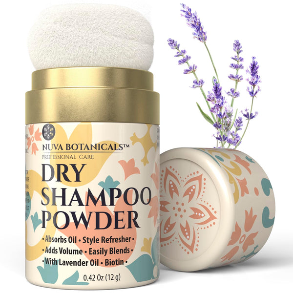 Non Aerosol Dry Shampoo Powder with Biotin - Lavender Extract and Korean Ginseng - Volumizing Travel Size (0.42 Oz) - Gifts for Her