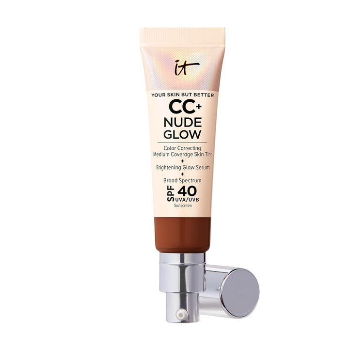 CC+ Nude Glow - Medium Coverage Foundation with SPF 40 & Brightening Glow Serum, Lightweight Skin Tint, 2% Niacinamide + Hyaluronic Acid, up to 24H Hydration, Normal/Dry Skin - 1.08 Fl Oz