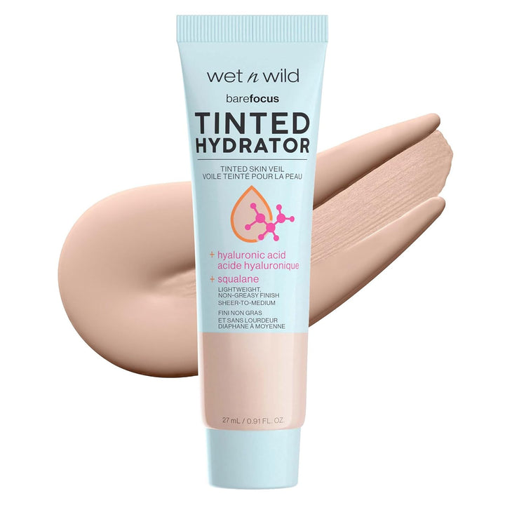 Bare Focus Tinted Hydrator Tinted Skin Veil, Lightweight Buildable Coverage with Hyaluronic Acid & Vegan Squalane, Sheer-To-Medium Coverage, Semi-Matte Finish, Cruelty-Free - Light Medium